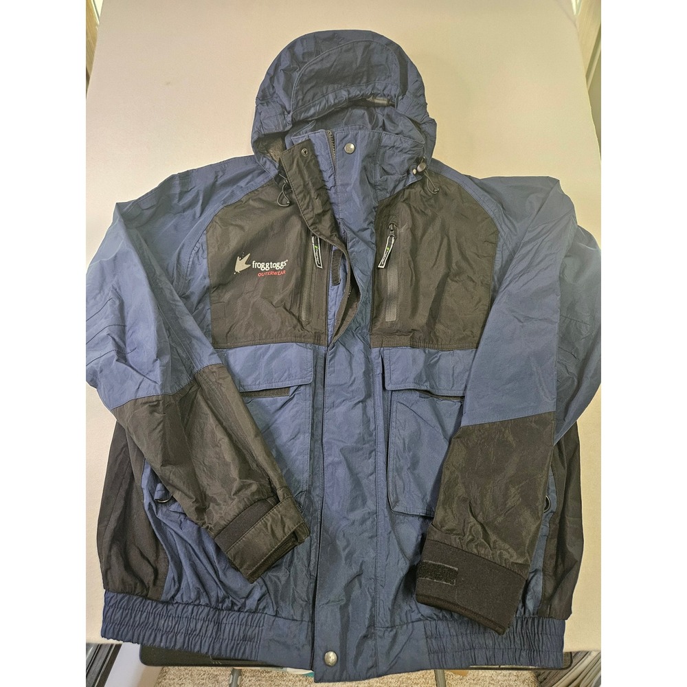 Frogg Toggs Rain Jacket Mens XL Blue Black Hooded Waterproof Utility Parka G